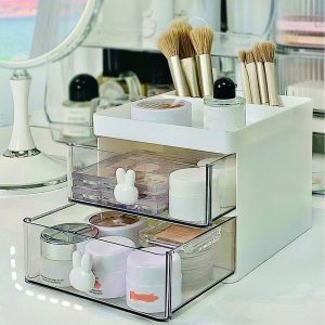 Cosmetic Storage Box, 1pc Rabbit Decor Multi-Use Makeup Organizer With Drawers, Countertop Organizer For Cosmetics, Vanity Holder For Lipstick, Brushes, Eyeshadow, Nail Polish And Jewelry, Desk Organizer For Dresser, Bathroom, Vanity,Room,Home,Bedroom,Bathroom,House,Pink Room,Living Room Decor,Travel Stuff,Gift Bag,Gifts For Mom,Dad,Men,Friends,Teacher,Birthday,Wedding,Desk,Shelves,Accessaries,Gift Boxes,Funny Gift,Storage White