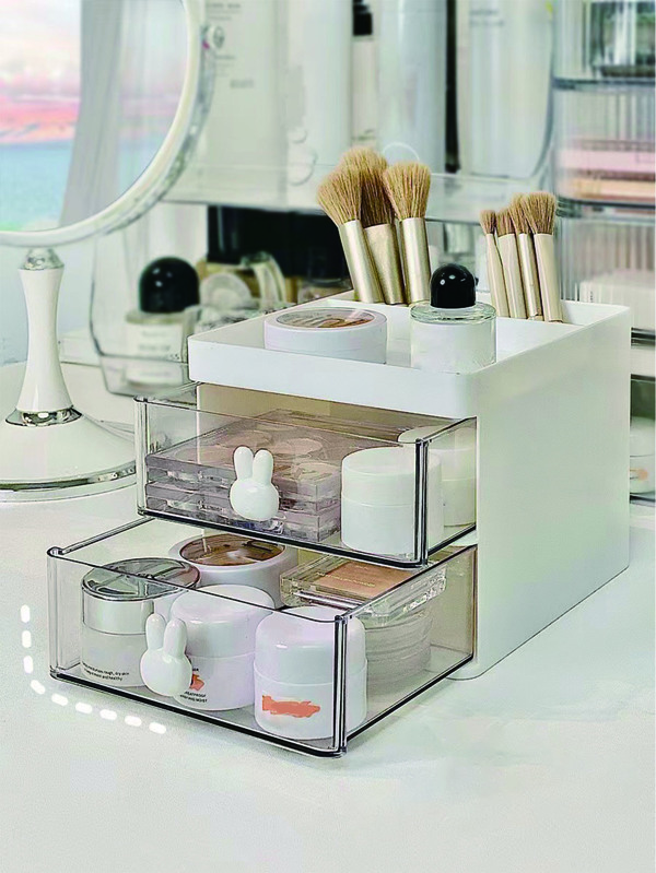 Cosmetic Storage Box, 1pc Rabbit Decor Multi-Use Makeup Organizer With Drawers, Countertop Organizer For Cosmetics, Vanity Holder For Lipstick, Brushes, Eyeshadow, Nail Polish And Jewelry, Desk Organizer For Dresser, Bathroom, Vanity,Room,Home,Bedroom,Bathroom,House,Pink Room,Living Room Decor,Travel Stuff,Gift Bag,Gifts For Mom,Dad,Men,Friends,Teacher,Birthday,Wedding,Desk,Shelves,Accessaries,Gift Boxes,Funny Gift,Storage White