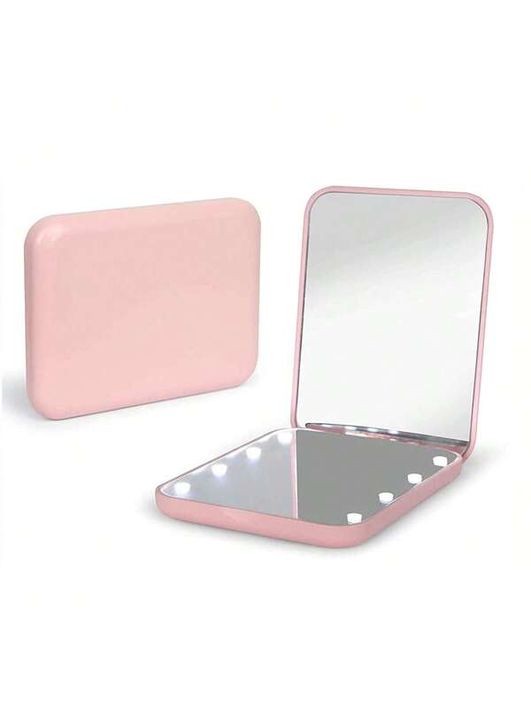 Portable Led Lighted Magnifying Travel Makeup Mirror 1X/3X Magnification Folding Dual Sided Compact Handheld Illuminated Mirror For Home Tabletop Decoration, Bathroom, Dresser Vanity & Countertop Bedroom Travel Dormitory Mirror Women Gift Pink