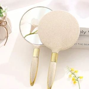 Makeup Mirror, 1Pc European Style Vintage Handle Cosmetic Mirror Handheld Mirror, Vanity Mirror, Living Room Home Bedroom Bathroom House Decor, Travel Stuff, Wedding, Party, Birthday, Gifts For Men Mom Dad Best Friends Teacher, New Years, Accessaries, Funny Gift Apricot