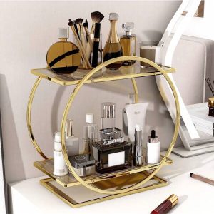 1pc 2 Tiers Makeup Counter Storage Rack,Bathroom Countertop Storage Rack, Perfume, Skin Care Product Storage Box,Dressing Table Storage,Light Luxury Style Jewelry Storage Rack,Suitable For Bedroom, Bathroom, Living Room,For Festival Celebration Gold