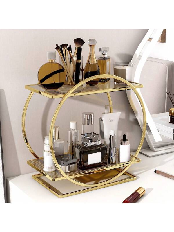 1pc 2 Tiers Makeup Counter Storage Rack,Bathroom Countertop Storage Rack, Perfume, Skin Care Product Storage Box,Dressing Table Storage,Light Luxury Style Jewelry Storage Rack,Suitable For Bedroom, Bathroom, Living Room,For Festival Celebration Gold