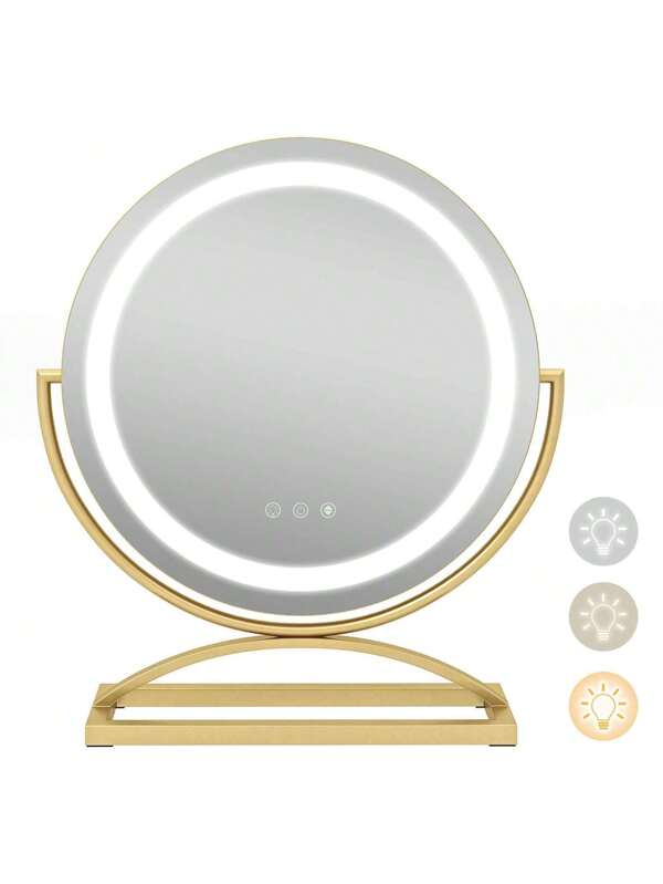 16 Inch Round Makeup Vanity Mirror With 3 Color Dimmable LED Lighting-Golden Gold