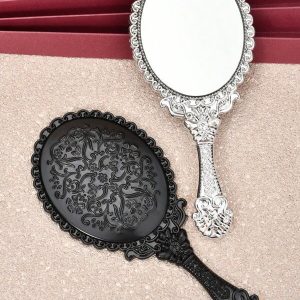 Portable HD Mirror With Mirror Finish For Home Use, European-Style Retro Carved Lace Craftsmanship, Non-Slip Handle For Dancing & Beauty Salons, Dorm Desks, Travel, Or As Gift, Handheld Mirror. Multicolor