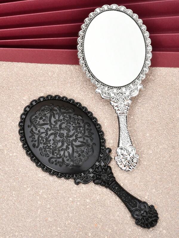 Portable HD Mirror With Mirror Finish For Home Use, European-Style Retro Carved Lace Craftsmanship, Non-Slip Handle For Dancing & Beauty Salons, Dorm Desks, Travel, Or As Gift, Handheld Mirror. Multicolor