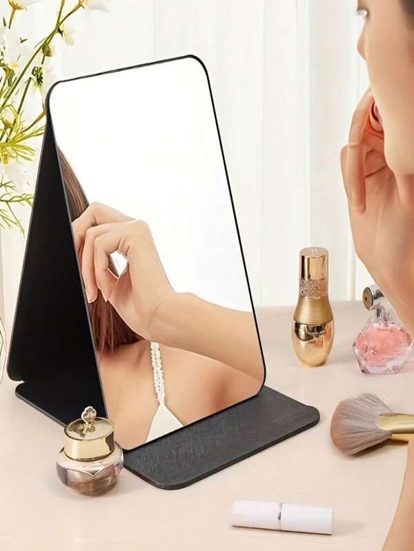 1pc Foldable Rectangular Makeup Mirror - Compact Tabletop Standing Design, Space-Saving For Travel, Vanity, Room Decor, Dorm And Beauty Gift - Perfect For Easy Makeup (Random Packaging And Shipping) Multicolor