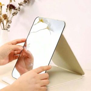 1pc Simple Portable Makeup Mirror For Bathroom, Office Desk, And Home, Adjustable Tabletop Handheld Mirror, Suitable For Student Dorm Dressing Table, Home And Bathroom Decoration White