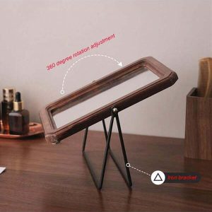 1pc Vintage Wooden Makeup Mirror With 360?? Rotating And Flipping, Desktop Vanity Mirror, High-Quality Minimalist Home Use Mirror, Modern Chinese Style Multicolor