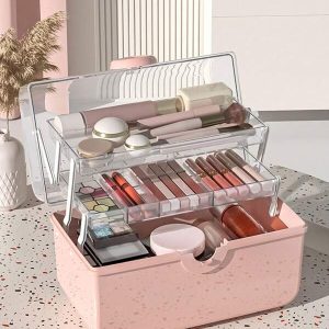 1pc Large Capacity Makeup Organizer Box, Holds Makeup Brushes, Lipstick, Foundation, Nail Polish, Facial Masks & More Multicolor