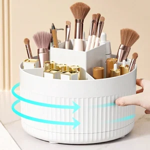 1pc Desktop Rotating Cosmetic Brush Holder For Storage Of Eye Shadow, Lipstick And Brushes - For Room, Home, Bedroom, Bathroom, House, Desk, Decoration, Fun Gift White