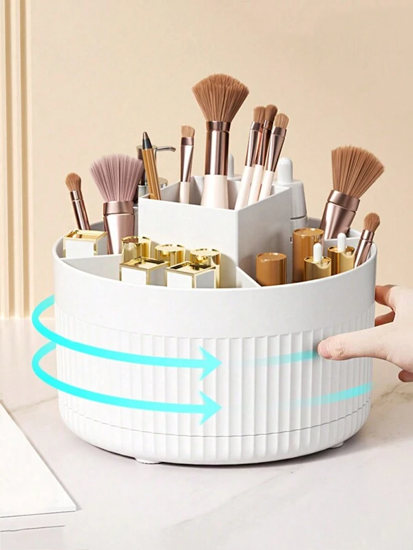 1pc Desktop Rotating Cosmetic Brush Holder For Storage Of Eye Shadow, Lipstick And Brushes - For Room, Home, Bedroom, Bathroom, House, Desk, Decoration, Fun Gift White