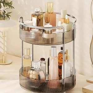 360?? Rotating Cosmetic Storage Box - Large Capacity Vanity Organizer, Hold Skincare, Perfumes, Lipsticks And Brushes - Rotating Makeup Carousel Grey