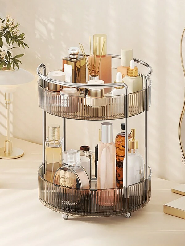 360?? Rotating Cosmetic Storage Box - Large Capacity Vanity Organizer, Hold Skincare, Perfumes, Lipsticks And Brushes - Rotating Makeup Carousel Grey