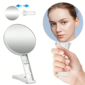 1 Pc Of Double-Sided Makeup Mirror;Double Sided Hand Held Mirror ;1X/5X &10X/20X/30X Magnifying Mirror; 4.5-Inch Portable Double-Sided Magnifying Mirror;Different Magnifications To Meet The Needs Of Daily Use;Adjustable Makeup Mirror,Foldable Design,Handheld&Hanging&Desktop;Best Gift For Men And Women White