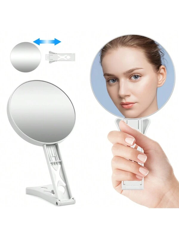 1 Pc Of Double-Sided Makeup Mirror;Double Sided Hand Held Mirror ;1X/5X &10X/20X/30X Magnifying Mirror; 4.5-Inch Portable Double-Sided Magnifying Mirror;Different Magnifications To Meet The Needs Of Daily Use;Adjustable Makeup Mirror,Foldable Design,Handheld&Hanging&Desktop;Best Gift For Men And Women White