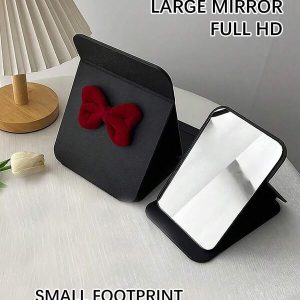 DIY French Romantic Simple Ins Style Portable Folding Makeup Mirror Suitable For Dressing Tables, Bathrooms, And Desks Black