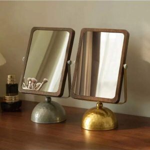 1pc Wooden Tabletop Makeup Mirror, High Definition Desktop Student Dorm Portable Mirror Multicolor