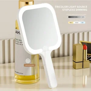 M MISS DREAM 2024 New Hand Mirror, Makeup Mirror With 3 Color Light, Rechargeable Cosmetic Mirror, Handheld Mirror With Handle. White