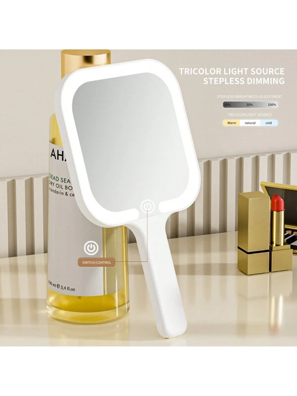 M MISS DREAM 2024 New Hand Mirror, Makeup Mirror With 3 Color Light, Rechargeable Cosmetic Mirror, Handheld Mirror With Handle. White