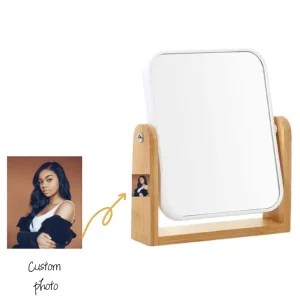 Bamboo Tabletop Double-Sided Vanity Mirror, Simple Design, Portable, Ideal For Gifts And Personal Use White