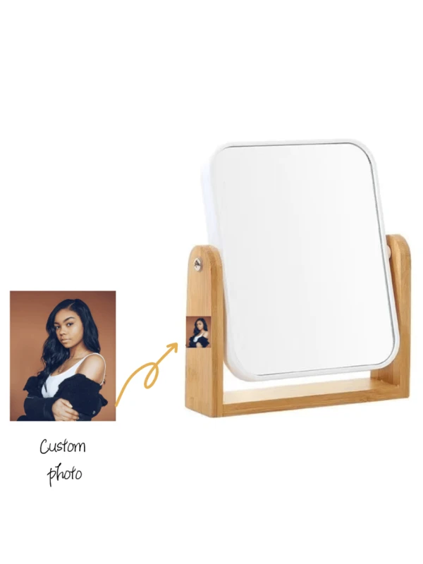 Bamboo Tabletop Double-Sided Vanity Mirror, Simple Design, Portable, Ideal For Gifts And Personal Use White