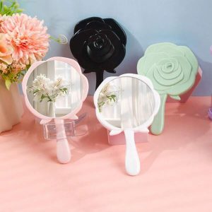 1pc Rose Floral Makeup Mirror, Portable Handheld Pocket Mirror, Mini Makeup Mirror, Student Compact Cosmetic Mirror Multicolor