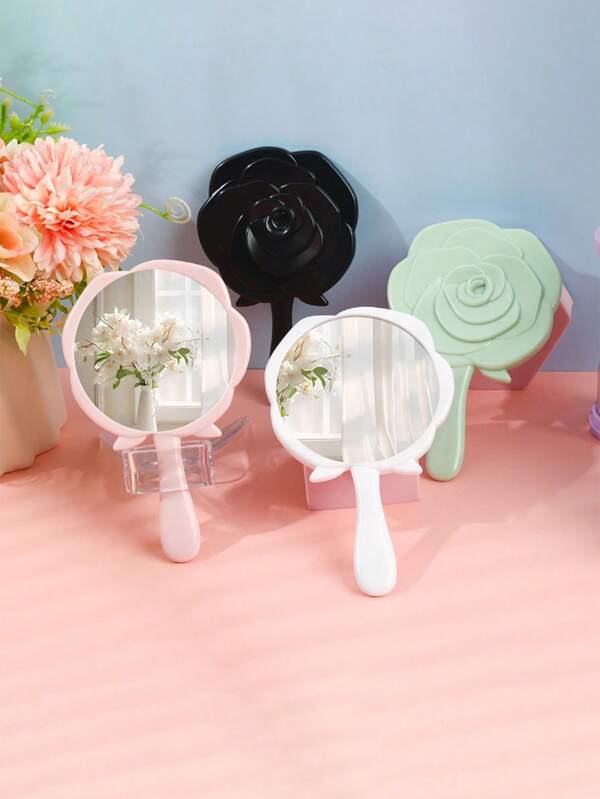 1pc Rose Floral Makeup Mirror, Portable Handheld Pocket Mirror, Mini Makeup Mirror, Student Compact Cosmetic Mirror Multicolor