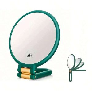 1X/5X Magnifying, Double Sided Pedestal Magnification Makeup Mirror Compact Size, Portable, True Image, Vanity Cosmetic Mirror Dark Green