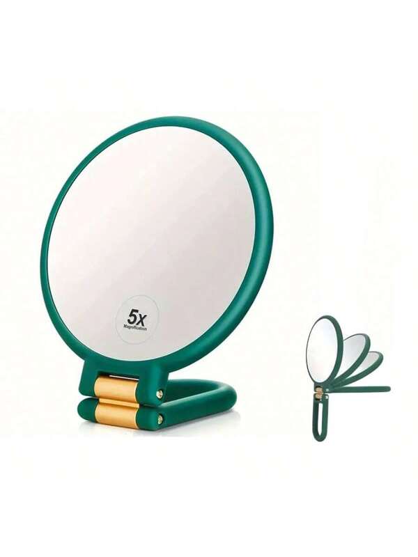 1X/5X Magnifying, Double Sided Pedestal Magnification Makeup Mirror Compact Size, Portable, True Image, Vanity Cosmetic Mirror Dark Green