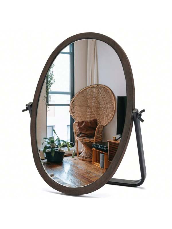 Universal Dressing Table Makeup Mirror - Small Standing Retro Mirror With 360 ?? Adjustable Rotation, Bronze Wood Frame Suitable For Dressing Table, Bedroom, Bathroom, Desktop, Antique, Desktop Coffee Brown