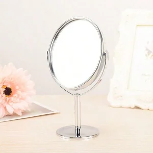 High Definition Double-Sided Desktop Makeup Mirror/Round Metal Makeup Mirror/1:2 Magnifying Mirror Metal Rotating Mirror Size 14 * 8 Centimeters Silver