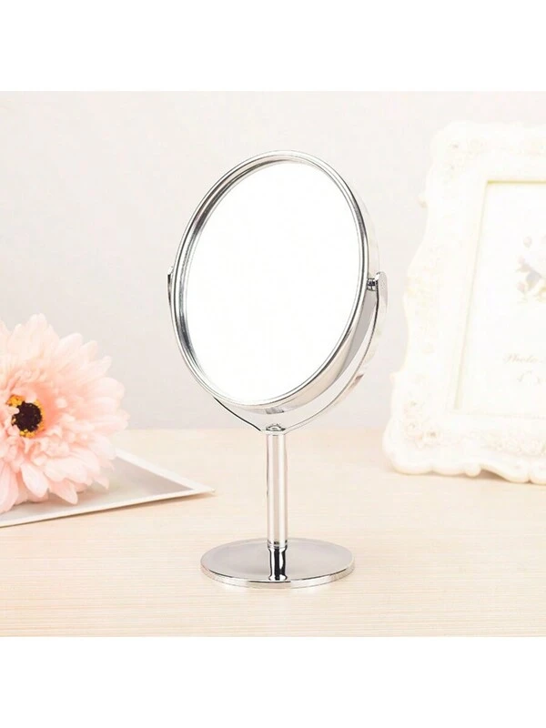 High Definition Double-Sided Desktop Makeup Mirror/Round Metal Makeup Mirror/1:2 Magnifying Mirror Metal Rotating Mirror Size 14 * 8 Centimeters Silver