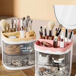 1pc Multi-Functional Rotatable Drawer Type Storage Box For Bathroom, Makeup & Jewelry Organizer Pink